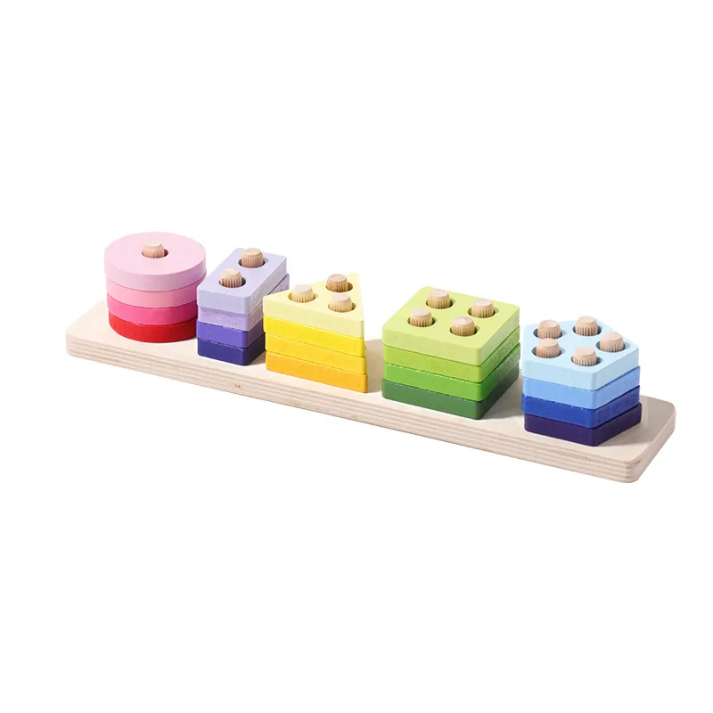 Variety Shapes Recognition Wooden Geometric Toddlers Kids Gifts Interactive Educational Shape Sorter Stacking Wooden Puzzle Toys