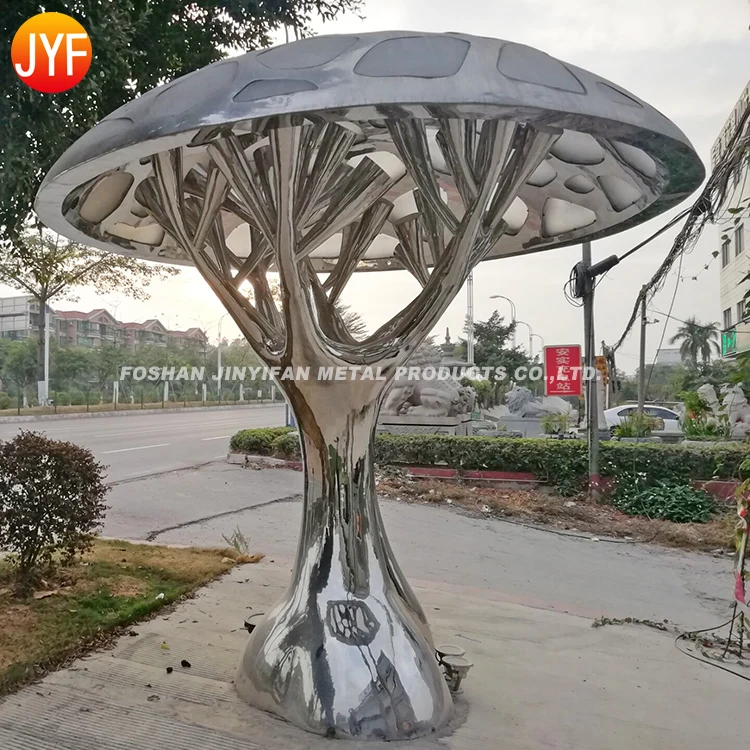 Y723 New Design Outdoor Garden Decor Landscape Giant Mushroom Silver Color Stainless Steel Sculpture