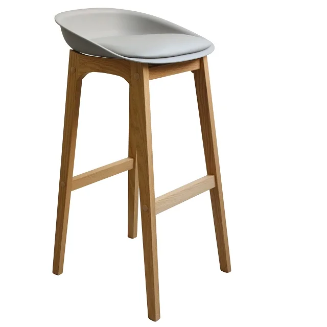 Cheap Home Kitchen Modern Design Wooden Legs Plastic Seat High Bar Chair