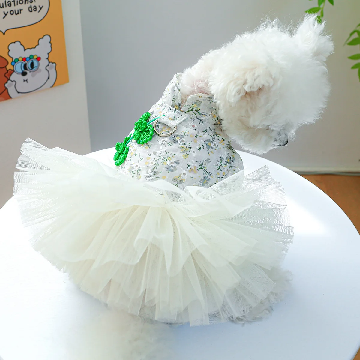 Dog Clothes Wholesale Spring Summer New Cute Tulle Skirt Qipao Princess White Peach Tulle Dress