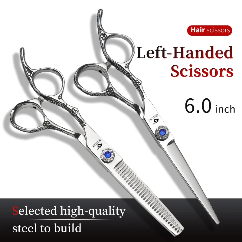 Left hand scissors hair professional Blue stone barber hair  cutting scissors 6.0 thinning scissors