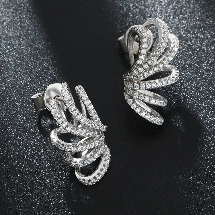 925 sterling silver jewelry flower petal earrings butterfly fairy wings stud earrings