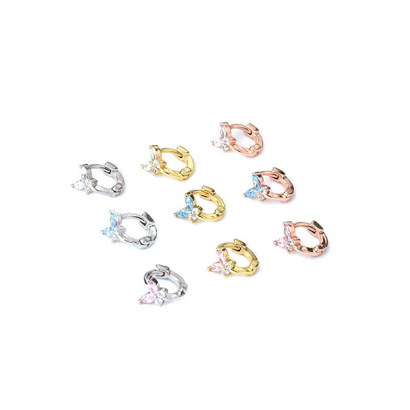 Minimalist Mini Ear Button Blue Pink White Zirconia Butterfly Earbone Ring Piercing Earrings Single Earpiece