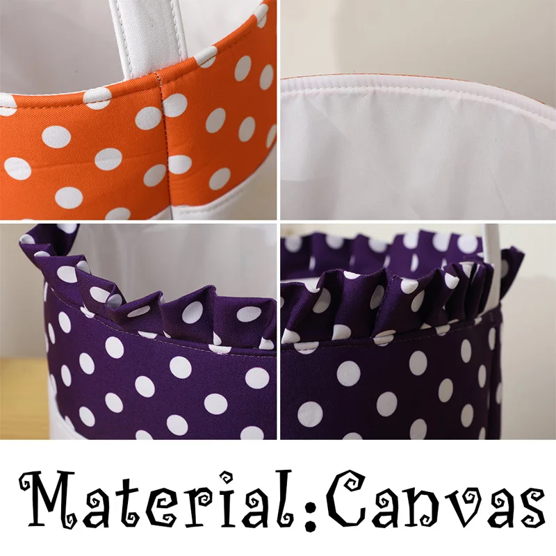 Personalized Decoracion Halloween Basket Kid Trick or Treat Bag Candy Polka Dot Orange Halloween Bucket