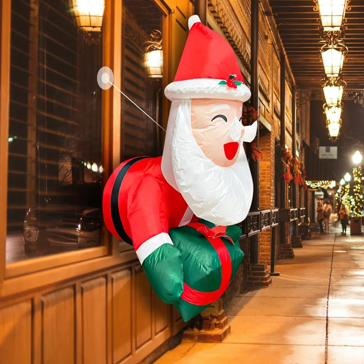 1.05m Christmas Inflatable Light Up Santa Claus With Gift Windows Outdoor Yard Blow Ups 2024 Christmas Navidad Decoracion
