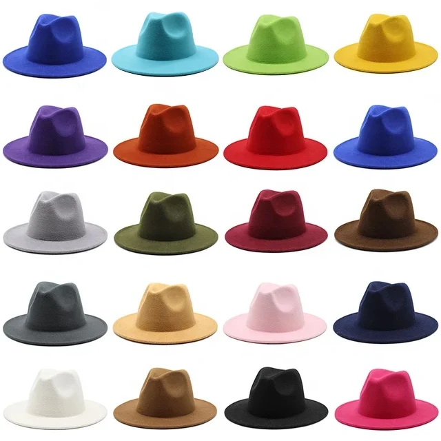 Classic Unisex 7cm Wide Brim Panama Hat Party Music Festival Fashion Hats Autumn Winter Colorful Vegan Flat Fedora Hats