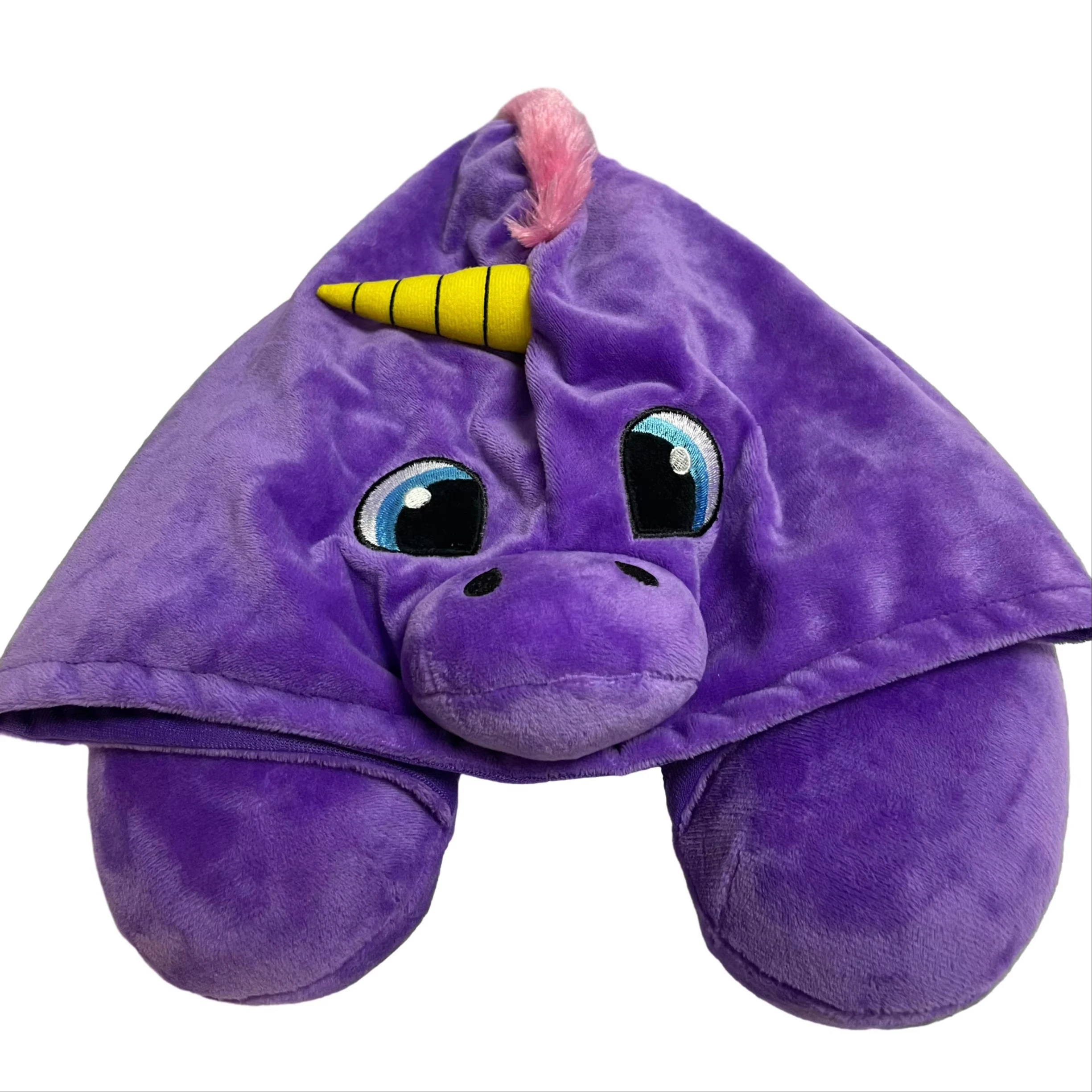 2024 New high quality Factory OEM/ODM travel Neck pillow, purple Unicorn cartoon neck pillow for kids and adults