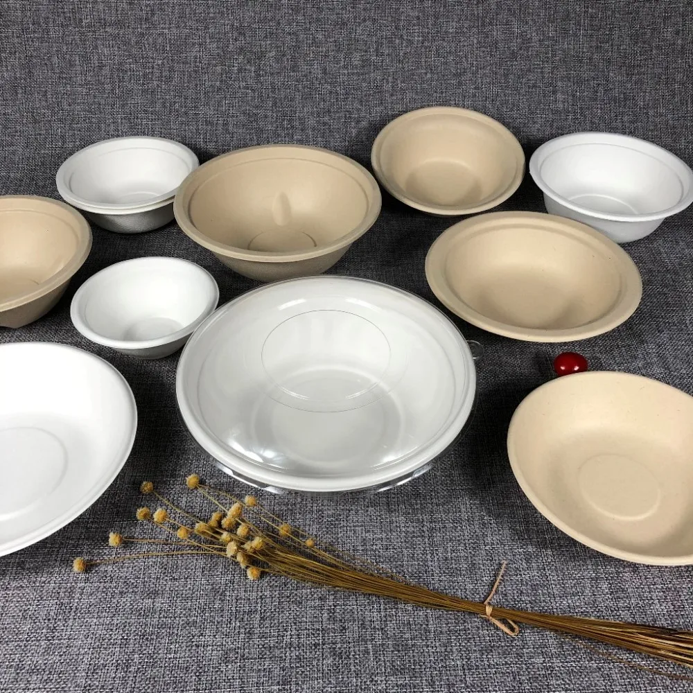 A34 Promotion 15%off biodegradable sugarcane bagasse degradable soup bowl bio sugar cane pulp oval with lid 32 40 oz 1000ml