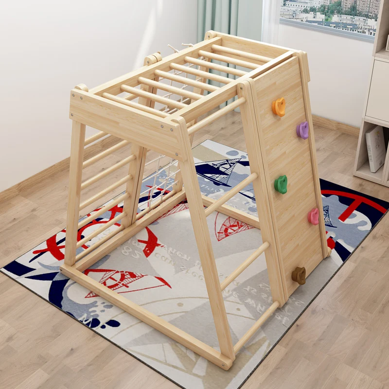 kids wood climbing frame indoor playground wood slide for kids indoor wooden baby climbing frame