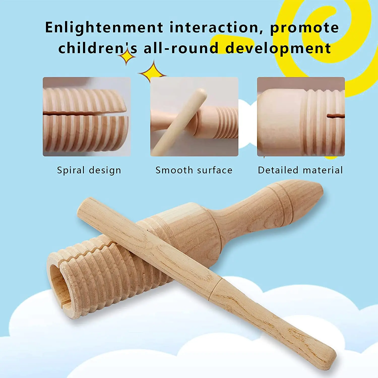 Musical Instrument Set Toys Drum Percussion Natural Eco-Friendly Wooden Montessori Toys Gift for Baby Infant Toddler Music toy