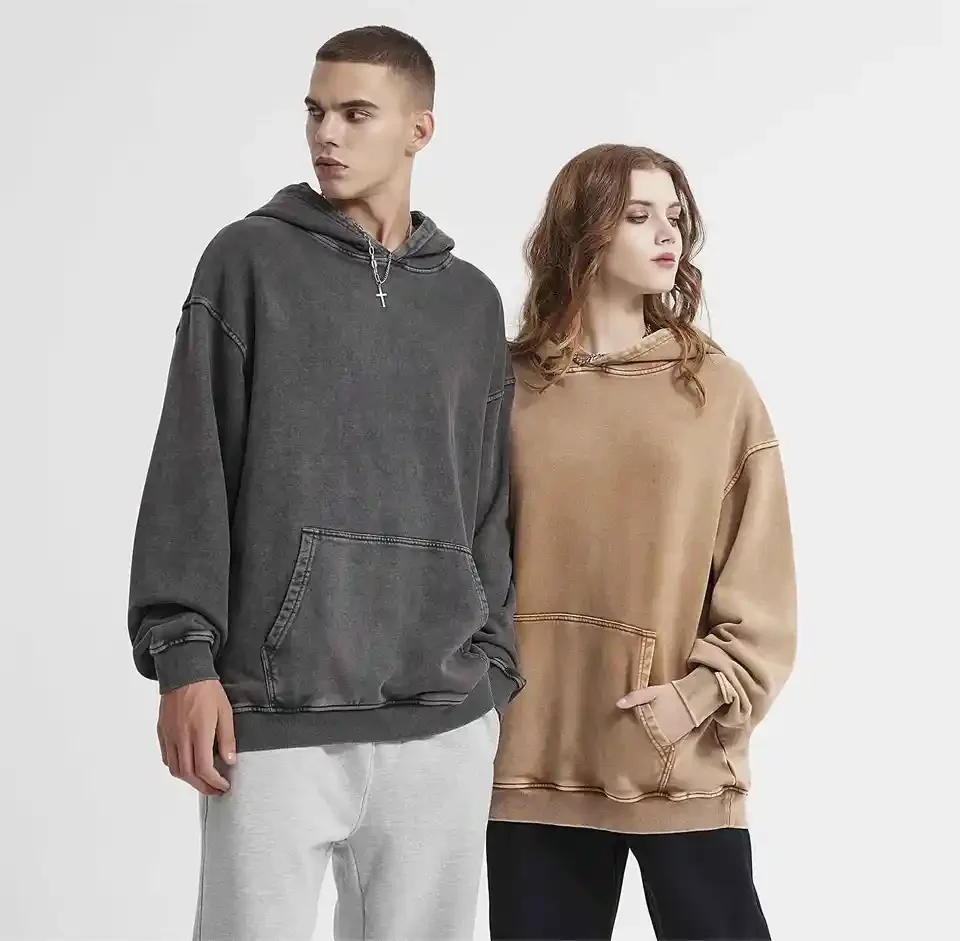 Heavyweight 450 Gsm Hoodie Sweatshirt NO String Custom Men Distressed Over Sized Blank Dark Grey Acid Vintage Washed Hoodie