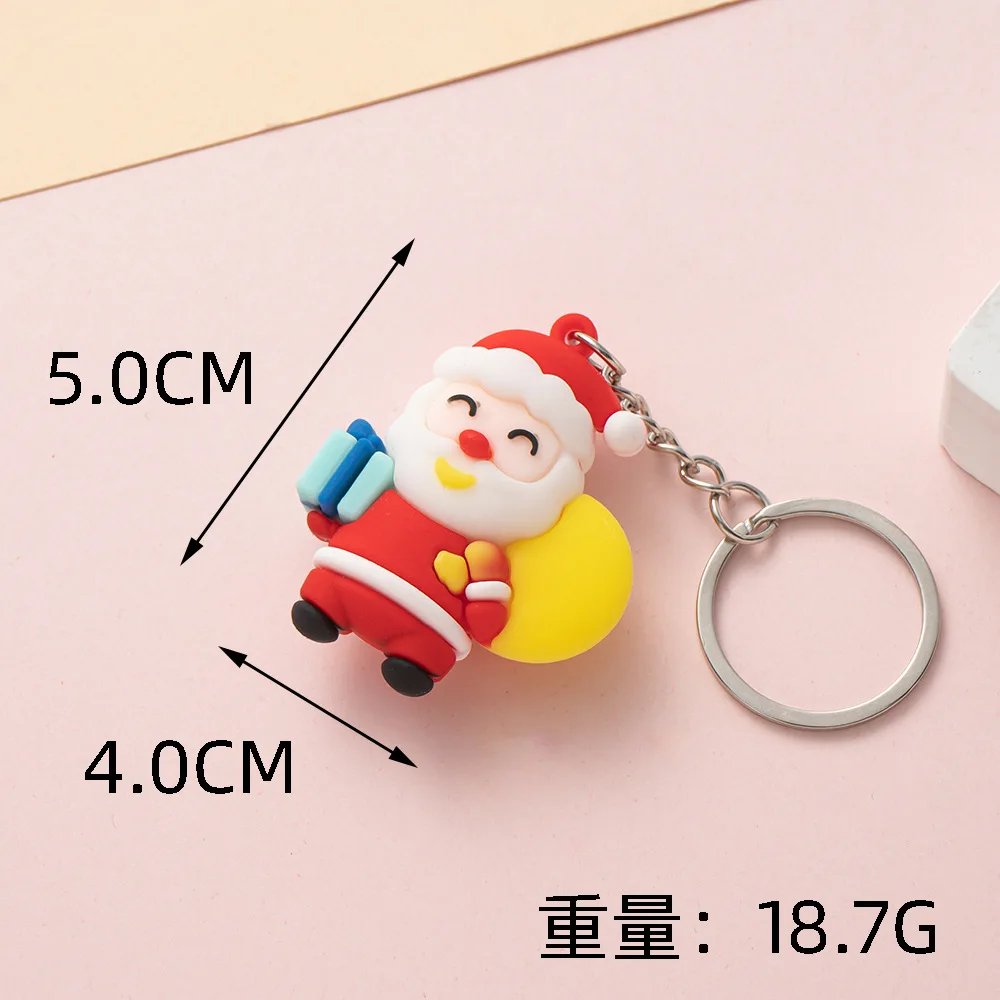 Santa Claus Elk Snowman Christmas Tree Keychain 3D PVC Cute Kawaii Kids Rubber Cartoon Doll Car Bag Pendant Rubber Keychain