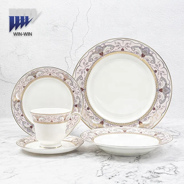 Wholesale factory direct gold Eco-Friendly bone china dinner set 24 pieces dinnerware luxury shining golden designs cheap price