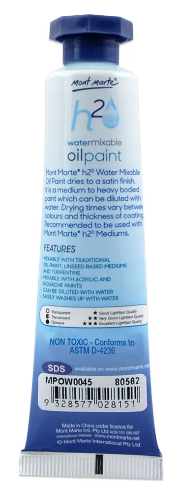 Mont Marte Water Mixable Oil Paint 37ml - Trans Blue oil paint