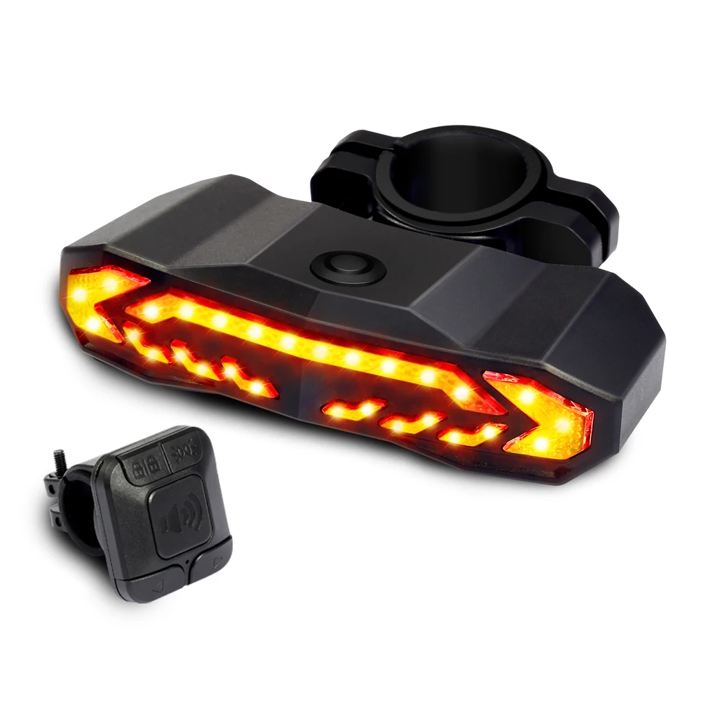 Smart LED Bike Tail Light USB/Battery Powered Waterproof Rear Brake light with Alarm Remote Control Frame Handlebar Mounting