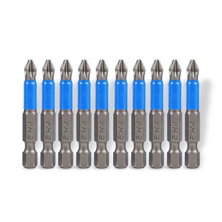 Cheap price the batch head blue leather wrapped 10 Pcs Phillips Ph2 S2 50mm cross anti-slip screwdriver bits PH2