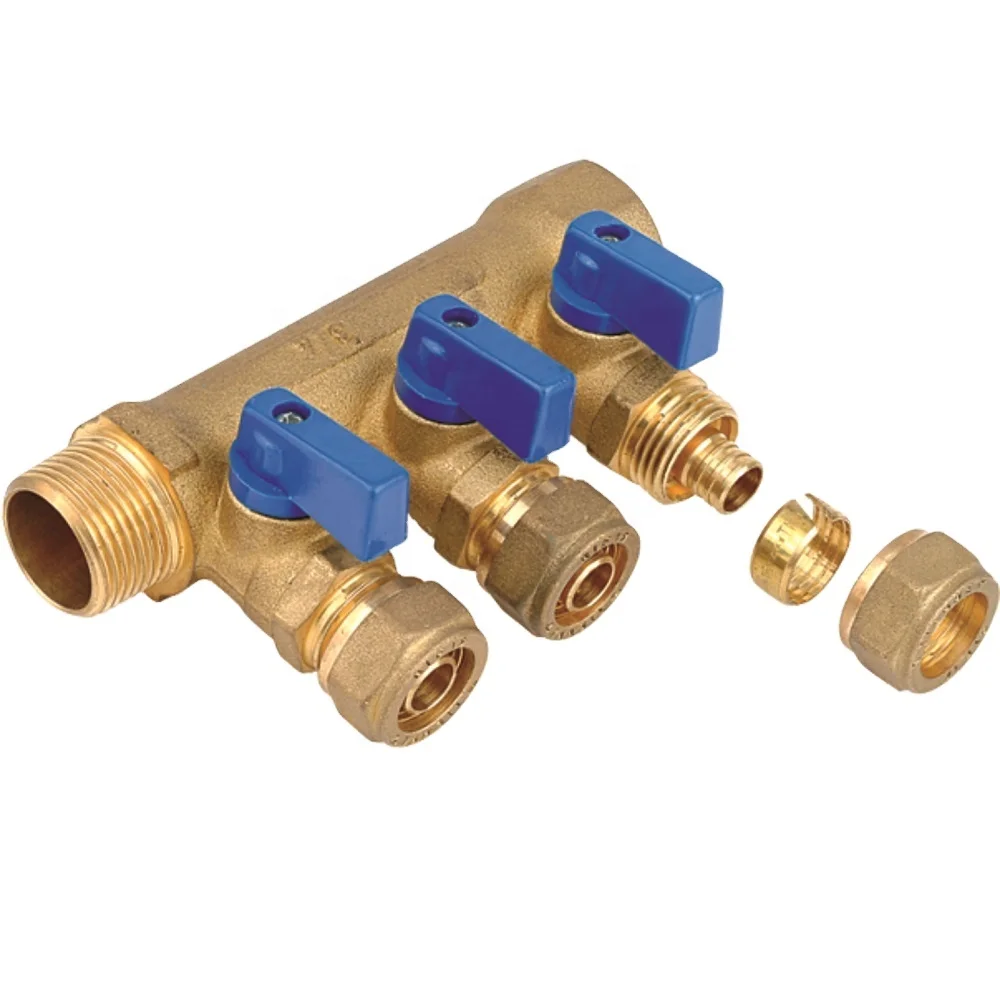 Cw617n Red handle Floor collector 2-5way Brass forged Water Manifold