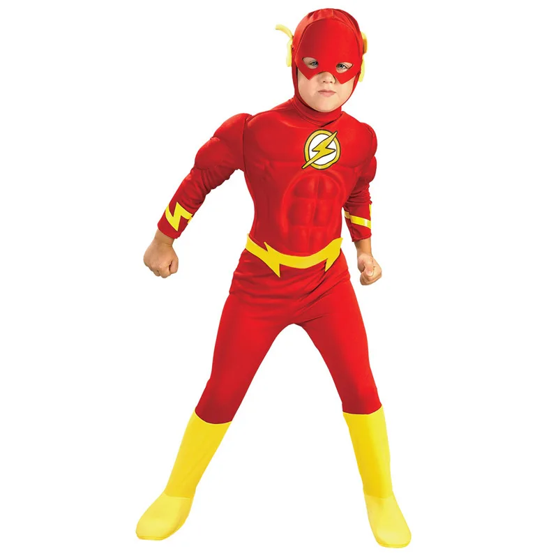 XR Kids Fantasy Comics Movie Carnival Party Halloween Costumes Kids Superhero Muscle Jumpsuit Boys Flash Hero Costume