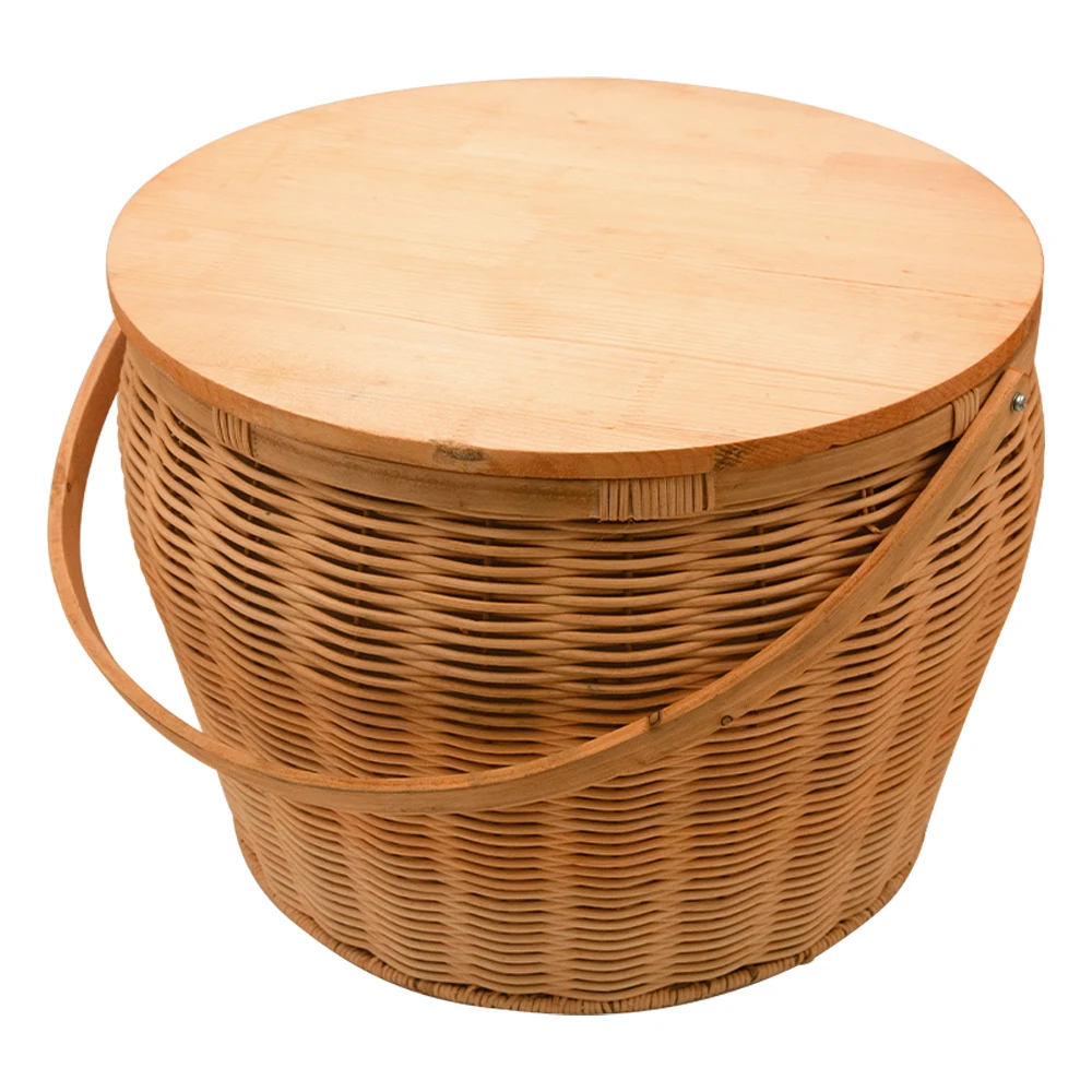 2022 Summer New design Wholesale OEM outdoor Camping handmade wooden rattan basket picnic basket with lid