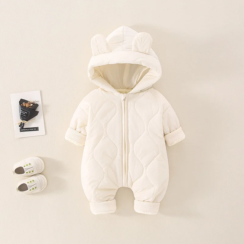 Hot Sale Warm Baby Romper Winter Thickened Baby Boy Jumpsuit Solid Color Newborn Baby Romper
