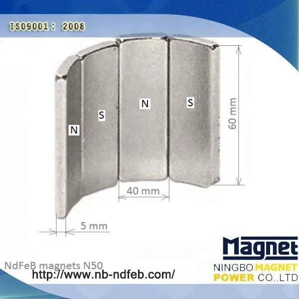 N52 Permanent Segment  Neodymium Magnet for  High Power Motor