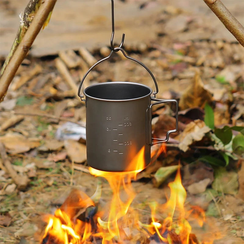 Titanium Adjustable Tripod Hanging Chain Outdoor Camping Campfire Pot Kettle Cup Holder Cooking Kit