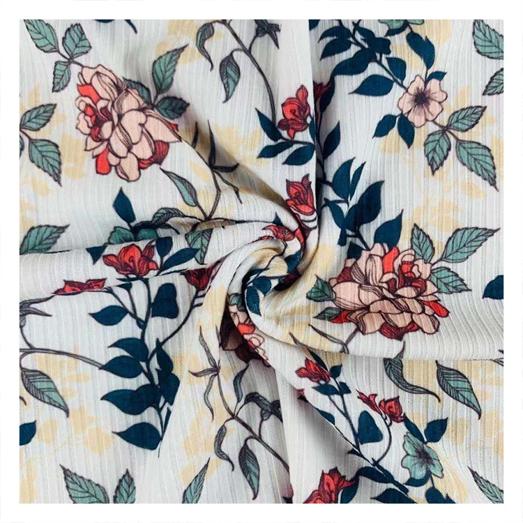 Hot selling new fashion 4*8 rib printed fabric telas for garment