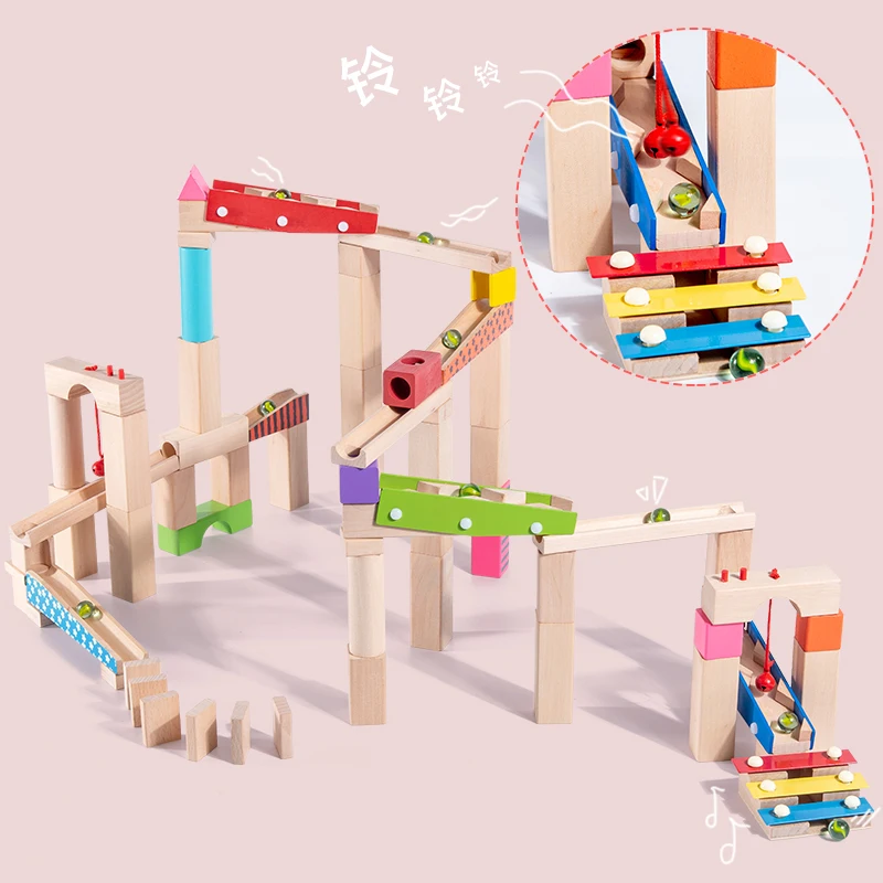 Wooden marble roller coaster Beads race game Marbles Run blocks