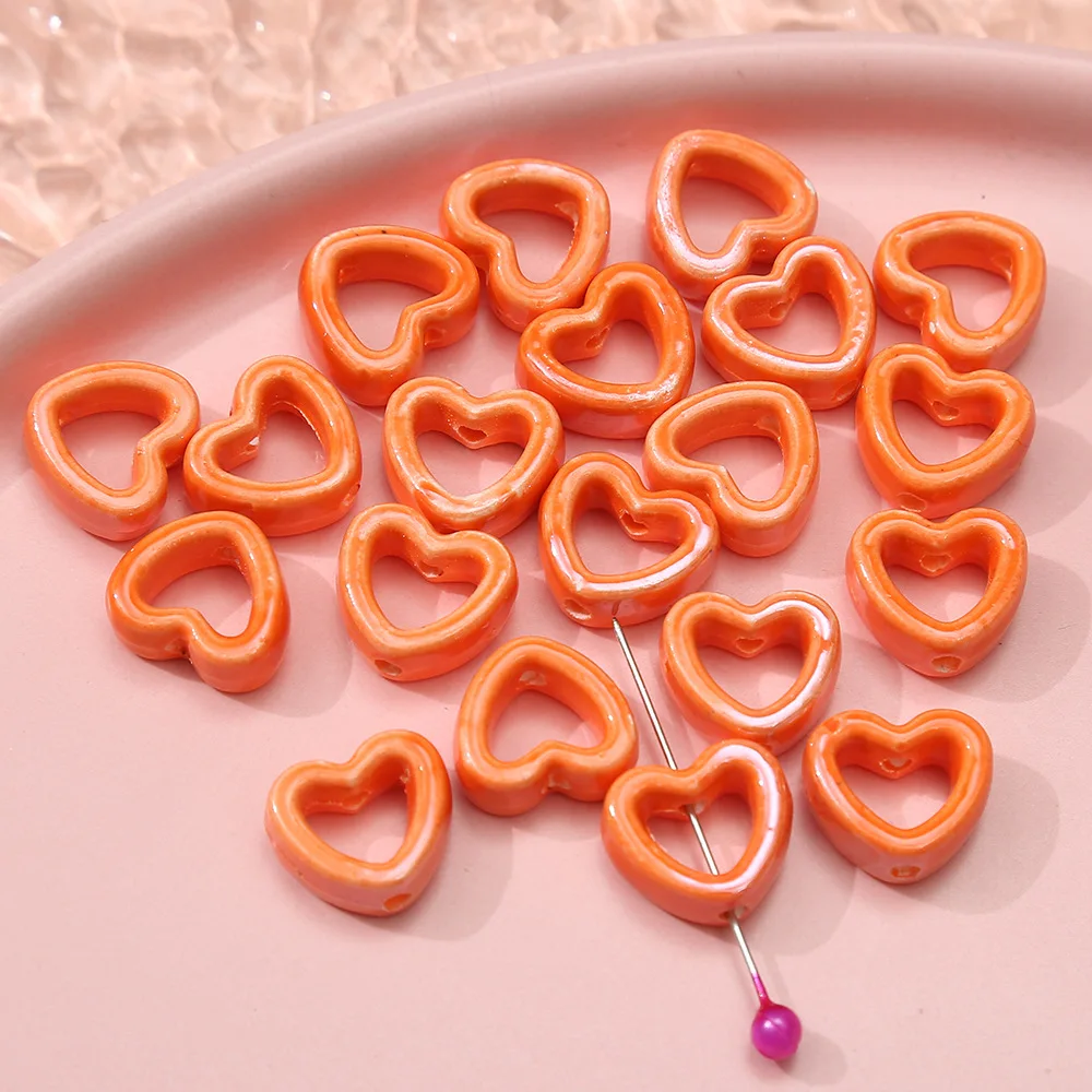 Wholesale new style Hollow Heart shape Ceramic Beads colorful porcelain beads for bracelet making
