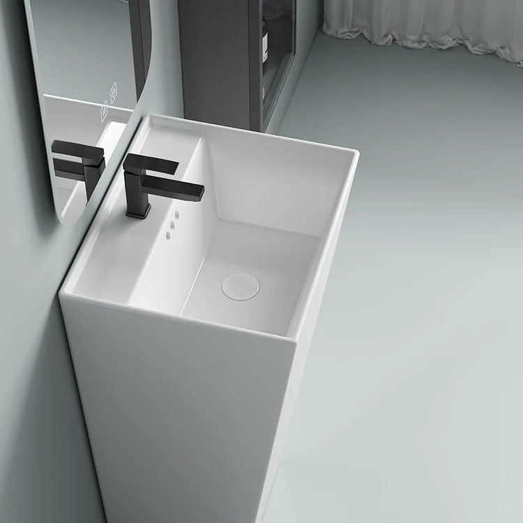 style series Inverted Trapezoid design bathroom ceramic wash basin one piece pedestal basin