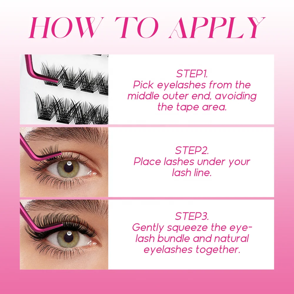 Private Label synthetic hair Segmented Eyelash Volume soft natural long  Individual Diy Self-adhesive Cluster Lashes Extensions