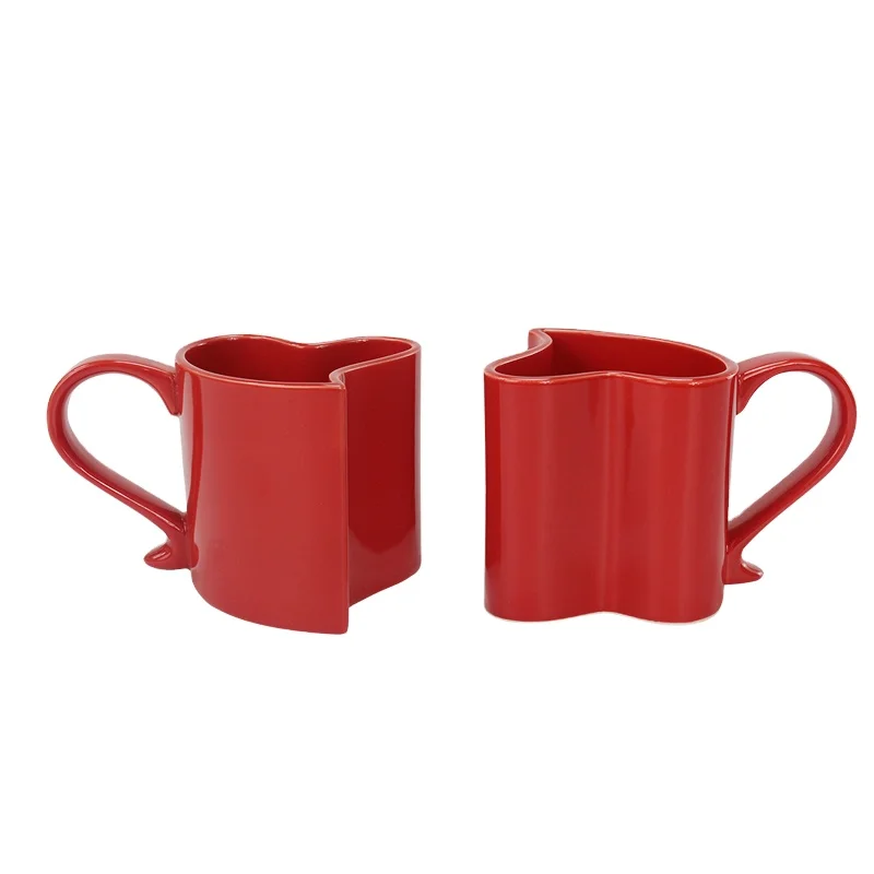 Red full glazed coffee& tea fine appearance heart shape ceramic couple mug