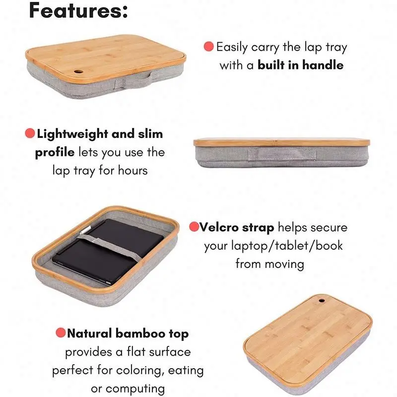 Bamboo Lap Desk With Laptop Storage Compartment Pillow Cushioned Accessories Book Stand