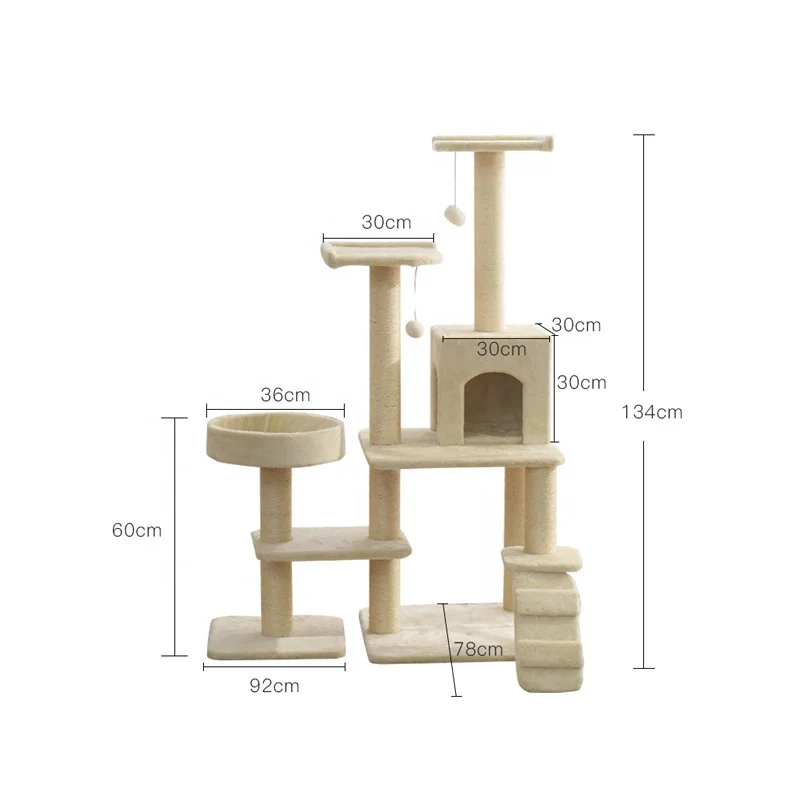 Wholesale sisal castle large climbing scratch post wood condo furniture tower cat tree