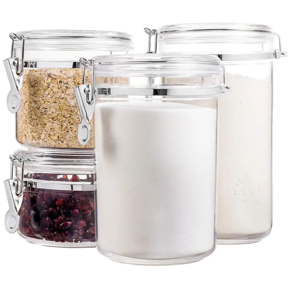 Food Grade 5 Piece Acrylic Canister Set Food Jars Clear Airtight Canister Set Food Storage Container with Airtight Clamp Lids
