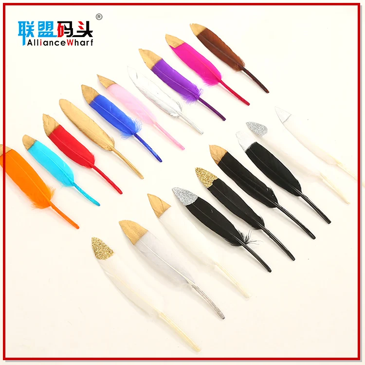 Cheap 10-15cm Goose Feather Jewelry Decorative Accessories Feather With Gold Painted Tips For Garment Hats Crafts Making
