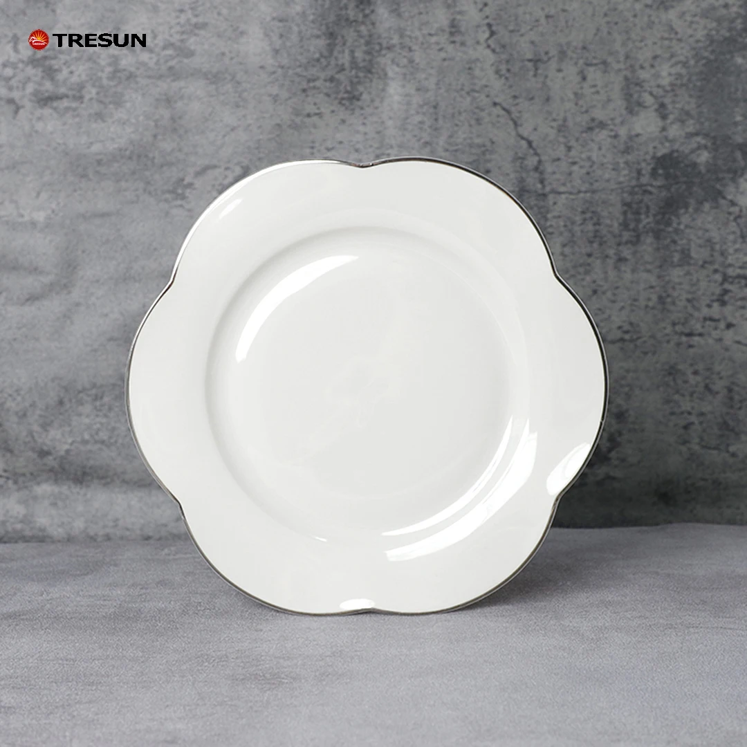 2023 factory china 18 pieces white individual print european new bone china dinnerware sets with silver rim