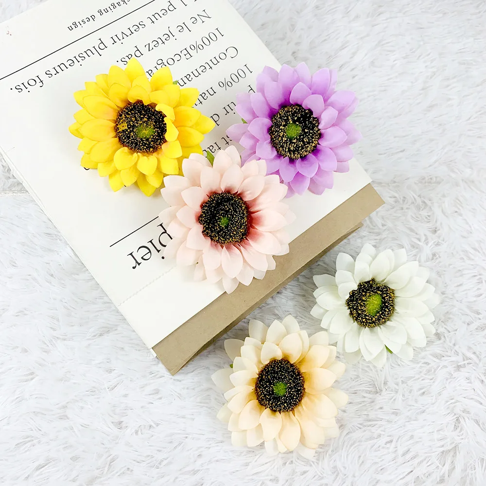 12cm Artificial Sunflower Heads Wholesale Faux Silk Sunflower Head Decoration For Christmas Tree Craft Home Party Wedding Decor