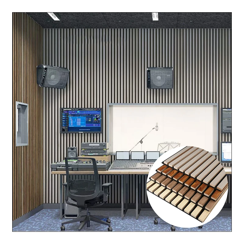 Akupanel Walnut Wood Veneer Wooden Slat Acoustic Wall Panels For Music Studio