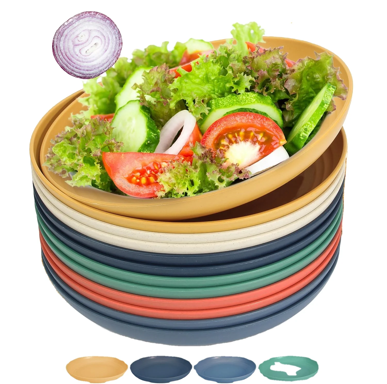 8 Alternative Color 9inch Microwave and Dishwasher Safe Wheat Straw Plate Deep Dinner Plates Set for Kitchen