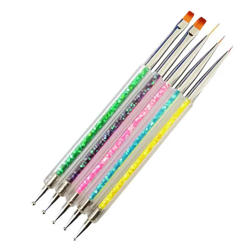 5 Pcs/Sets Nail Art Pen 2 In 1 Double Ends Dotting Drawing Painting UV Gel Liner Polish Brush Set Nail Art Dotting Tools