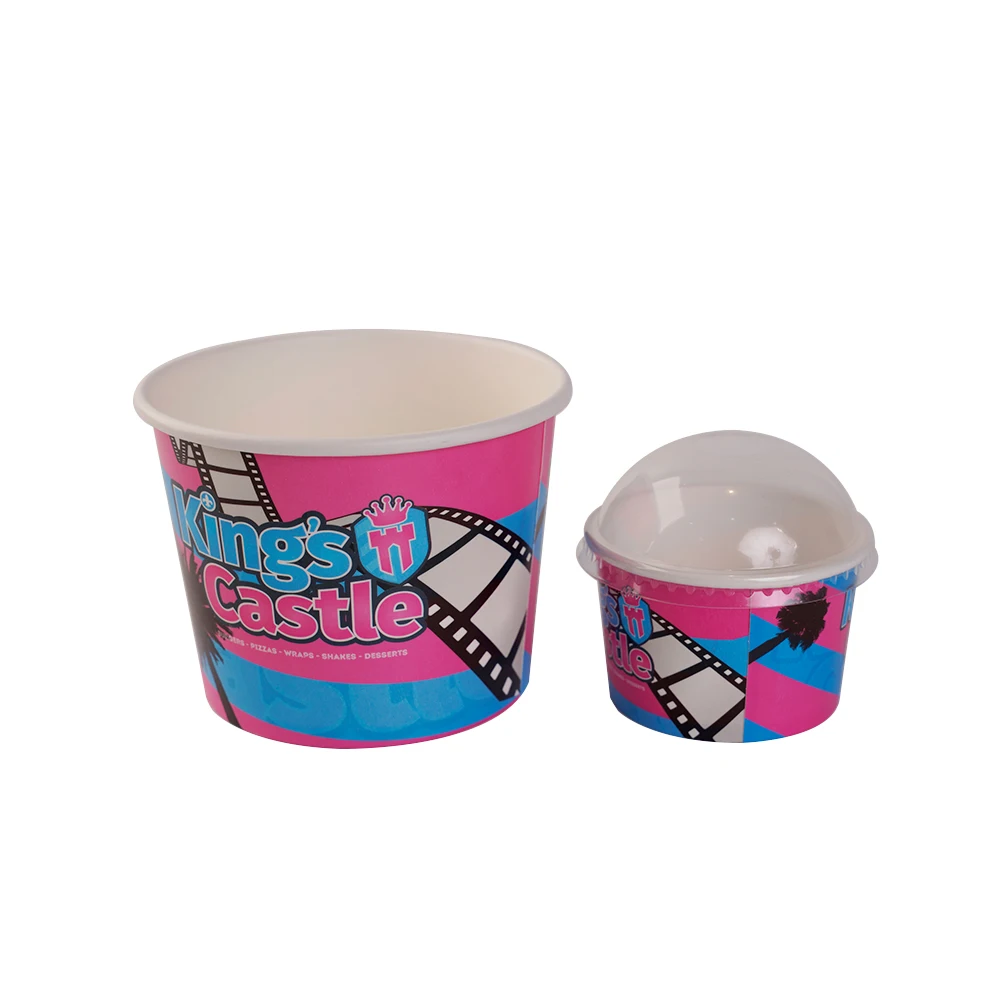 Factory Price 100 % Biodegradable Packaging Disposable Eco Friendly Ice Cream Paper Cups with Lid Spoon glass