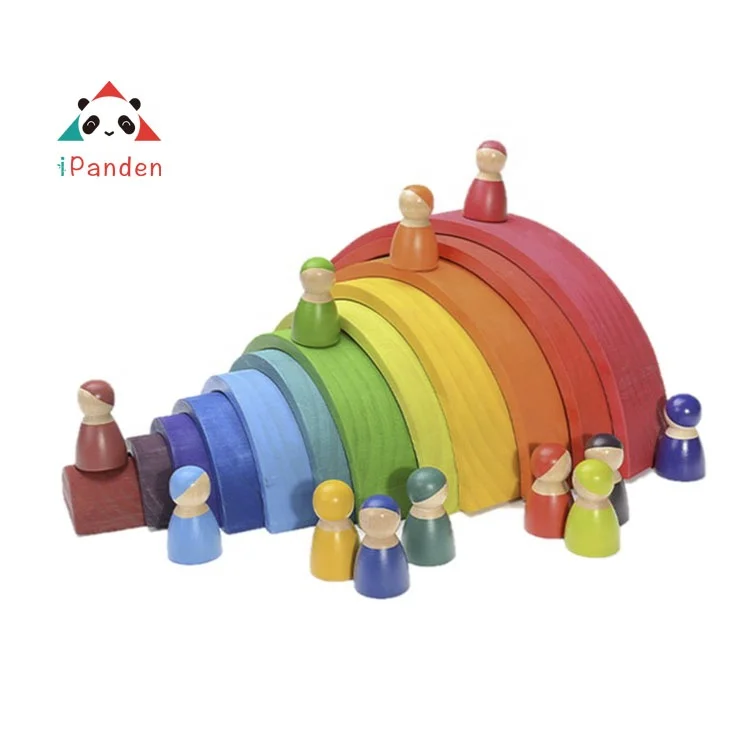 DIY Christmas Decorations Wooden Children Nesting Puzzle Building Pine Wood Blocks Rainbow Stacker Educational Toy