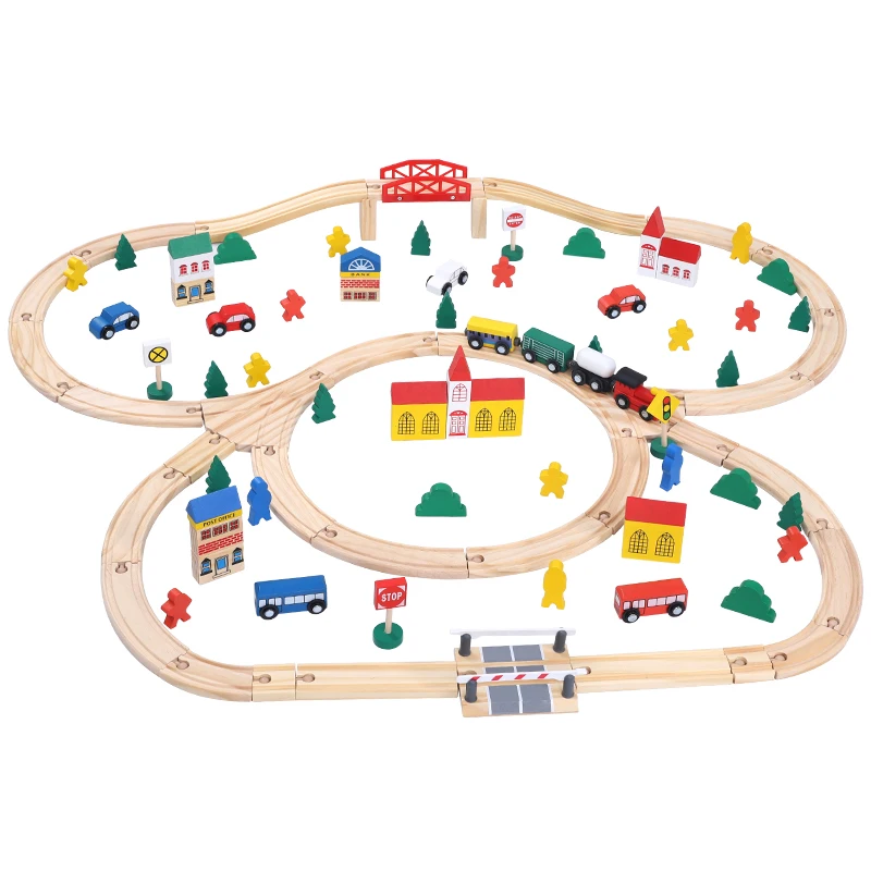New shape hot sale 100 pcs wooden train track set wooden toys track set wooden DIY train track set toys