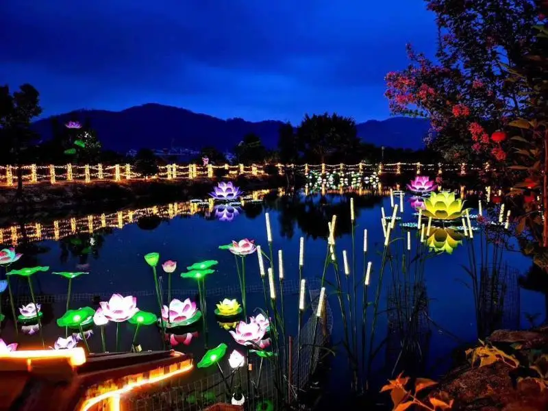 outdoor decorative modify lighting rose lotus lily camellia flower artificial light patio ground garden pond flower light