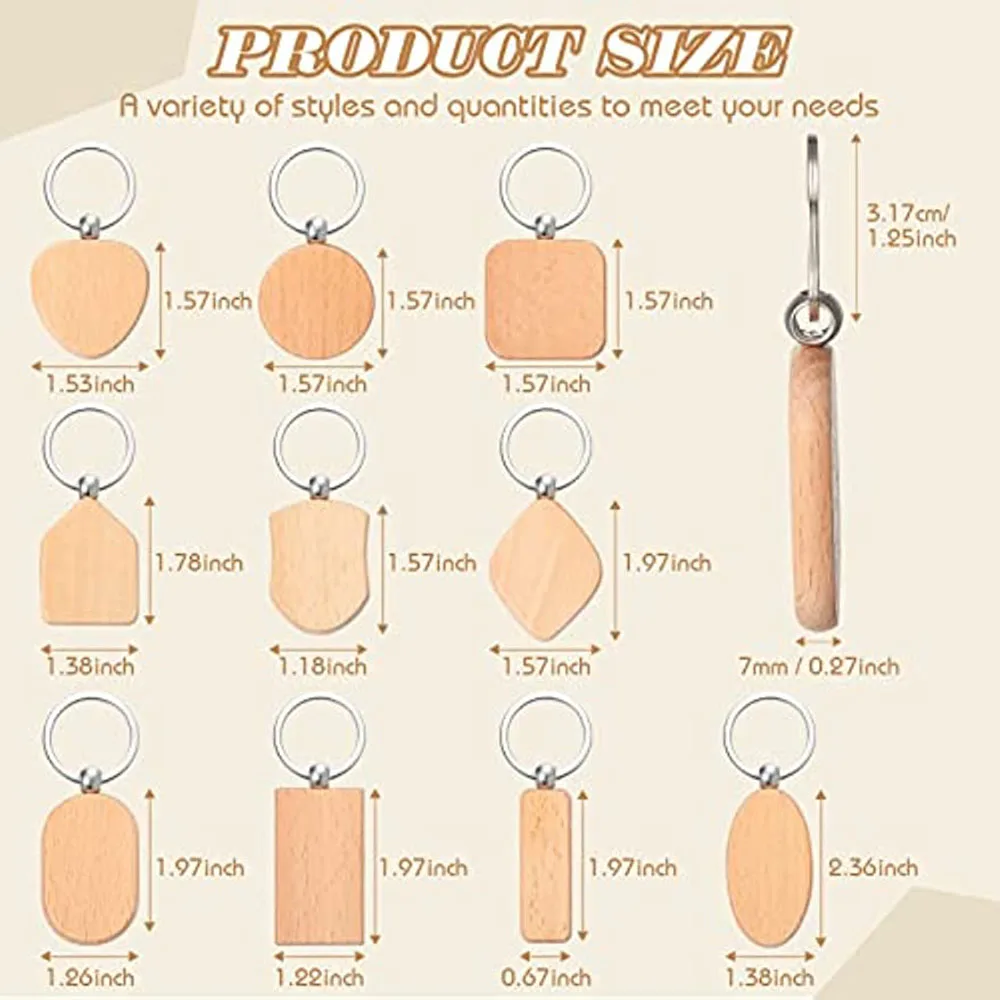 Wood Keychain Blanks Wooden 3d Blank Unfinished Key Tag Chain Keyring Bulk Keychains For Diy Gifts Engrave Crafts Logo Printing
