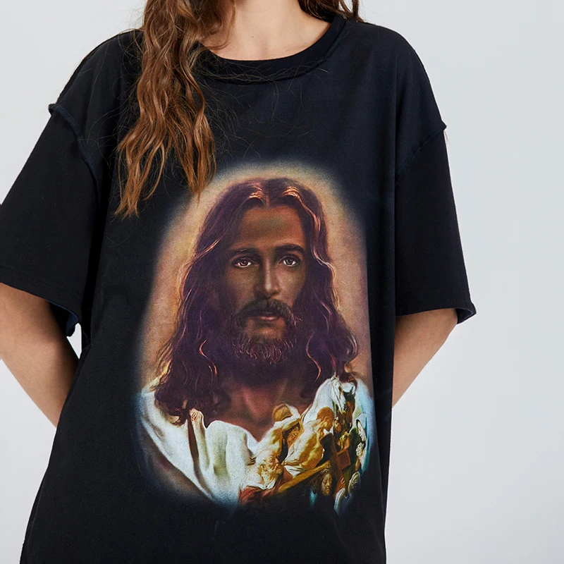 OEM customize high quality heavyweight 100% cotton printed oversize t shirt men loose fit tee