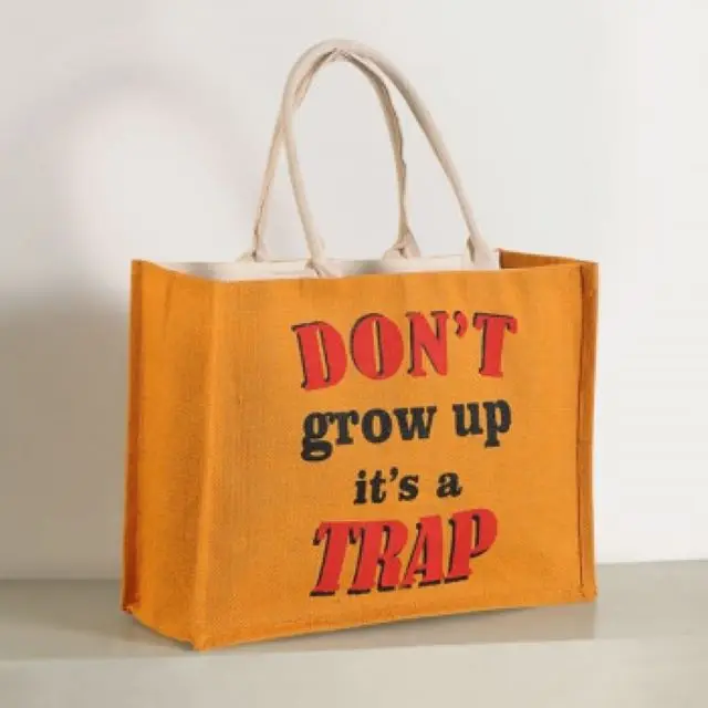 Jute Bags With Rope Handle shopping Kitchen Bag Things Printed Lunch Large size customised logo