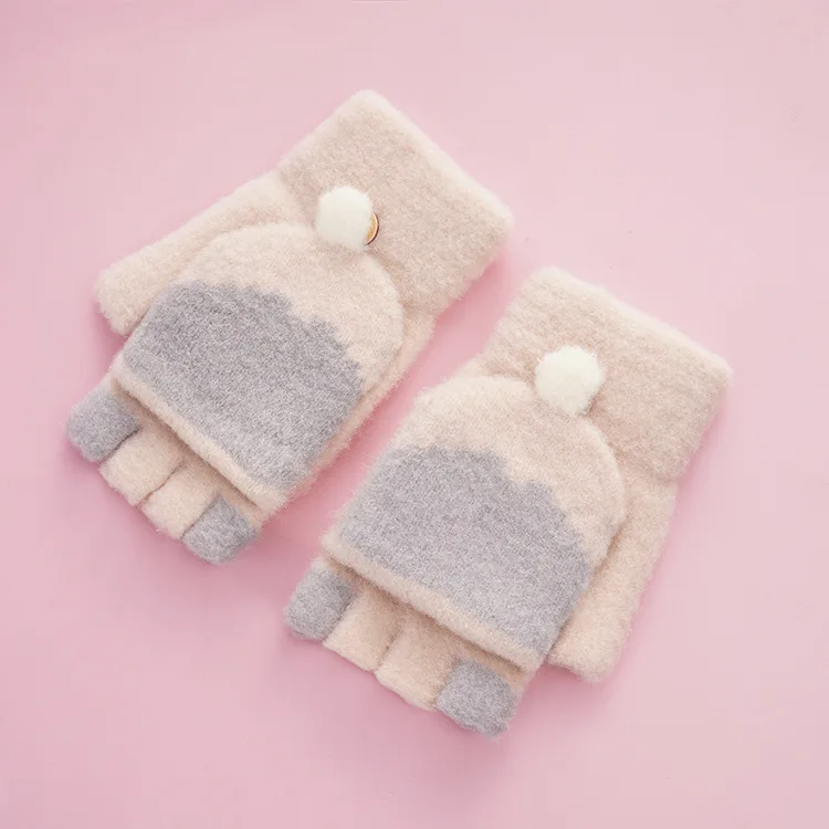 Warm Gloves In Autumn And Winter Student Half Finger Winter Gloves Knitted Open Finger Flip Mittens