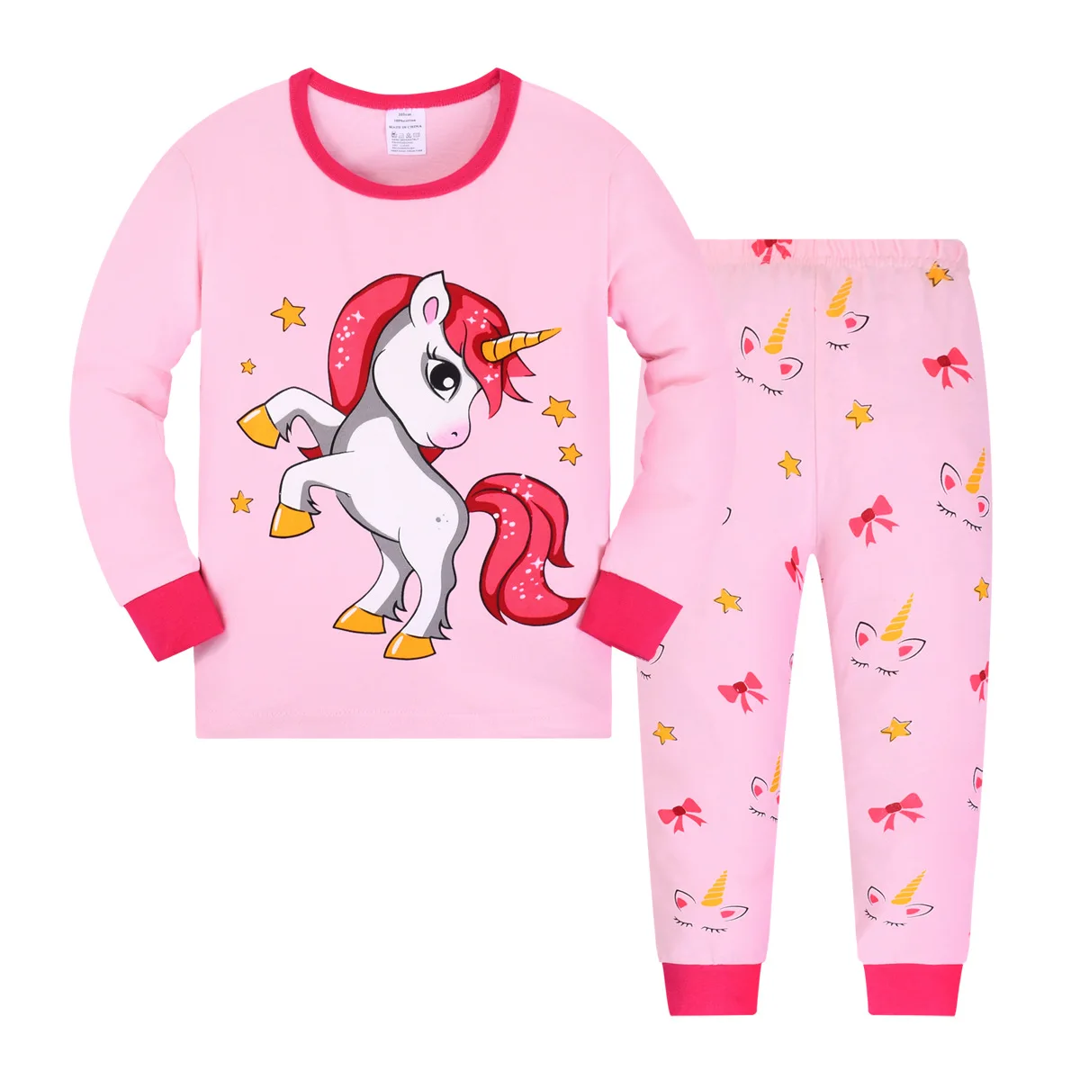 100% Cotton Sleeping Clothes Cartoon Pyjamas Long Sleeve 2 Piece Sleepwear Girls Pajamas Set Kids PJs